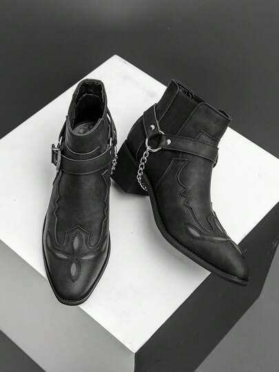 Herren Retro Britische Chelsea Stiefel mit Ketten Dekor, Wildleder Knöchel Stiefel