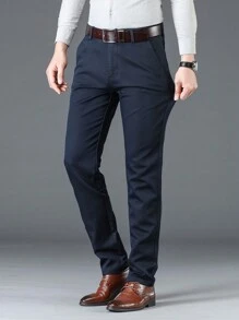 Quần dài đi làm đơn giản có túi màu trơn cho nam, mặc thường ngày - Màu xanh hải quân - Xem 3