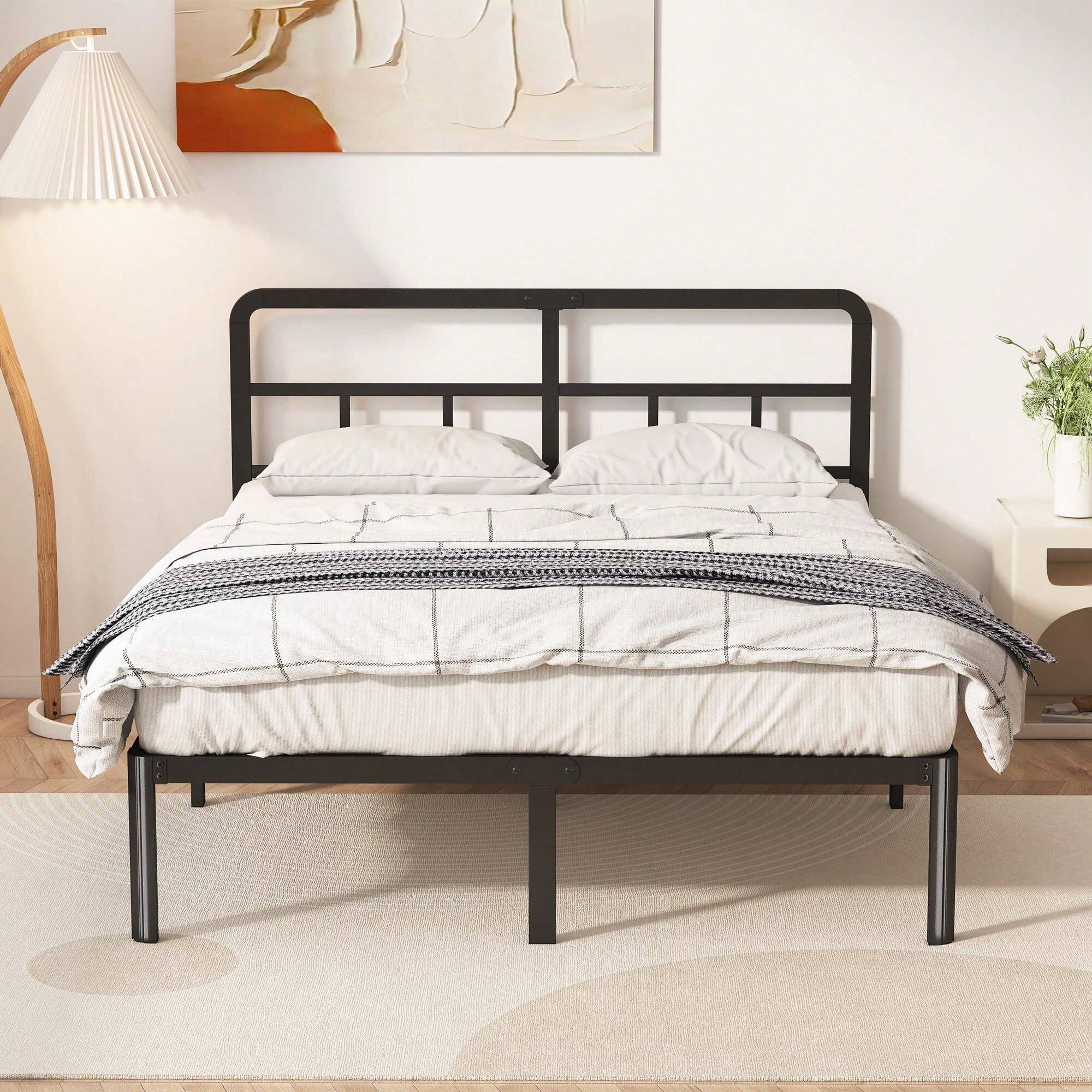 14 Inch Full Bed Frame With Headboard, Heavy Duty Metal Metal Full Size