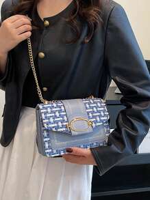 Mini Plaid Pattern Tweed Soft Handbag, With Buckle Decor, Shoulder Square Bag/Chain Crossbody Flap Bag, Suitable For Daily Use - Multicolor - View 5