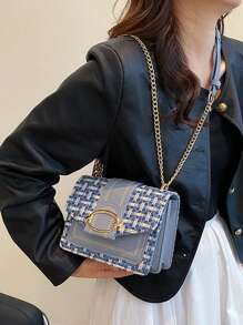 Mini Plaid Pattern Tweed Soft Handbag, With Buckle Decor, Shoulder Square Bag/Chain Crossbody Flap Bag, Suitable For Daily Use - Multicolor - View 6