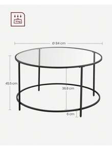 VASAGLE Round Coffee Table For Living Room, Glass Coffee Table With Metal Frame, Modern Coffee Table, Black - Black - View 6