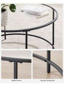 VASAGLE Round Coffee Table For Living Room, Glass Coffee Table With Metal Frame, Modern Coffee Table, Black - Black - View 3