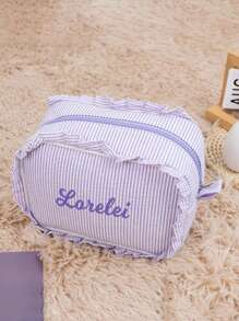 Customized Embroidered Makeup Bag With Personalized Stripes, Embroidered Lace Makeup Bag For Business Travelers, Creative Storage Bag, Personalized Bridal Gift, Bridesmaid Proposal, Groom's Toilet Bag, Bridesmaid Gift Anniversary Gift, Birthday Gift, Mother's Day Gift, Father's Day Gift, Best Friend Gift, Gift For Mom/Dad, Gift For Her/His, Gift For Girlfriend/Boyfriend/Friend