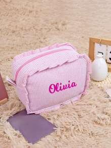 Customized Embroidered Makeup Bag With Personalized Stripes, Embroidered Lace Makeup Bag For Business Travelers, Creative Storage Bag, Personalized Bridal Gift, Bridesmaid Proposal, Groom's Toilet Bag, Bridesmaid Gift Anniversary Gift, Birthday Gift, Mother's Day Gift, Father's Day Gift, Best Friend Gift, Gift For Mom/Dad, Gift For Her/His, Gift For Girlfriend/Boyfriend/Friend