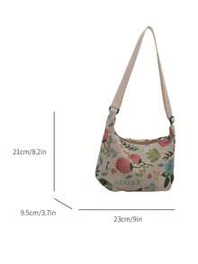 复古波西米亚草莓图案斜挎包、复古单肩休闲包、女士手提包和钱包套装 - 米色 - 查看 3