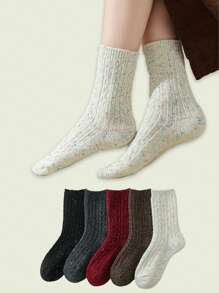 5 pares de calcetines medianos cómodos y suaves de lunares de colores vintage para mujer, para usar a diario en otoño e invierno