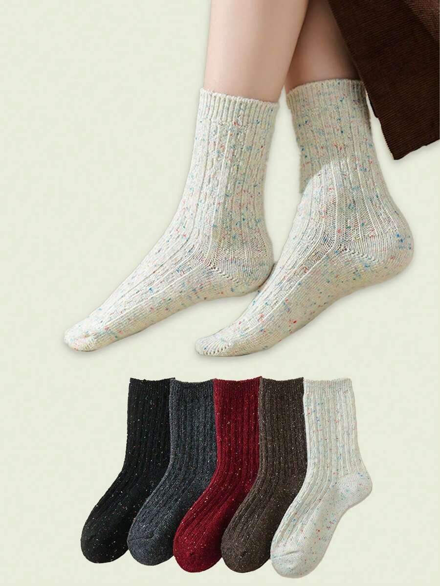 5 pares de calcetines medianos cómodos y suaves de lunares de colores vintage para mujer, para usar a diario en otoño e invierno