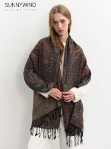 1pc Paisley Pattern Premium Quality Scarf / Shawl Winter Fall - Black - View 3