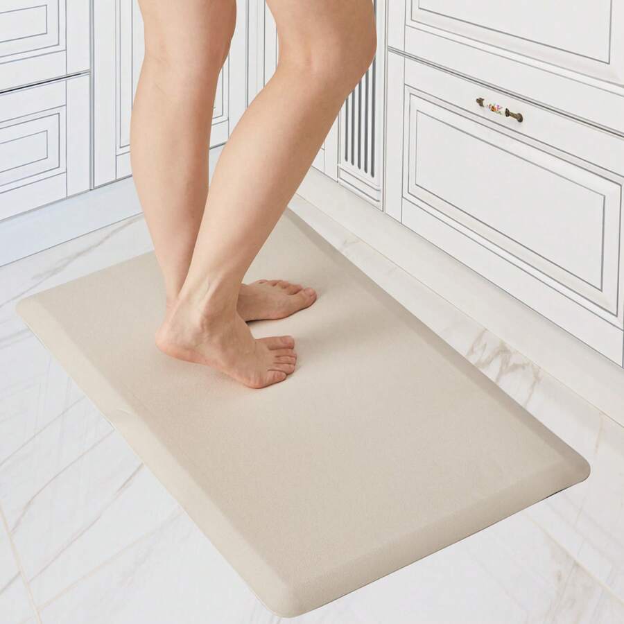 1 Pc Solid Kitchen Mat And Rugs Cushioned Anti-Fatigue, Waterproof Kitchen Mats For Floor, Non Slip, Easy-Clean And Long-Lasting At Home, Office, Garage - 卡其色 - 查看 1