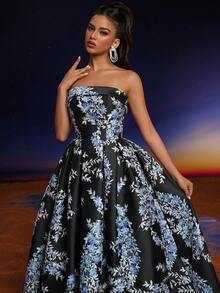 Váy dạ hội hoa jacquard không quai của Anymoon dành cho nữ, phù hợp cho những dịp trang trọng, váy dạ hội thanh lịch màu đen, cho khách dự tiệc cưới, tốt nghiệp, tiệc tối - màu đen - Xem 9