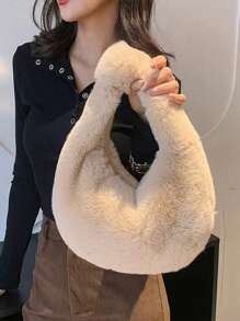 Y2K 女士毛绒手提包，秋冬毛绒流浪包，毛绒托特包钱包，卡哇伊可爱毛绒流浪包，女士休闲手提包和钱包，女士毛绒包柔软腋下包拉链开合轻便托特包女士秋冬手提包，完美搭配女士秋季服装，新款女士毛皮包