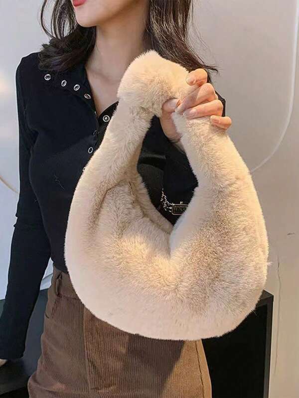 Geantă de mână pufoasă Y2K pentru femei, geantă pufoasă de toamnă și iarnă, geantă de pluș la modă, geantă de pluș Kawaii drăguță, geantă de mână și geantă ocazională pentru femei, geantă de pluș pentru femei, geantă moale la subrat Închidere cu fermoar, geantă ușoară, la modă, geantă de mână pentru doamnă pentru toamnă și iarnă