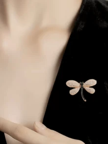 1pc Fashion Elegant Dragonfly Crystal Rhinestone Brooch Pin - Gold - View 3