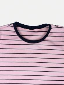 K&K FASHION Ribbed Striped T-Shirt - Rosa Pálido - Ver 4