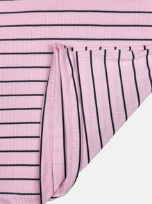 K&K FASHION Ribbed Striped T-Shirt - Rosa Pálido - Ver 5