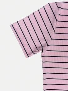 K&K FASHION Ribbed Striped T-Shirt - Rosa Pálido - Ver 6