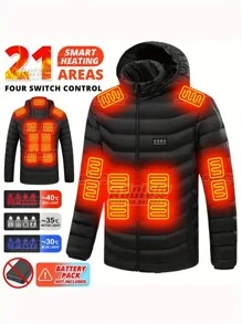 Chaqueta con calefacción para hombres (paquete de baterías no incluido), chaqueta casual con cremallera adecuada para actividades al aire libre de otoño/invierno como camping, caza, senderismo, chaqueta gruesa con cuello alto de forro polar con calefacción para hombres, negra, deportiva - Negro - Ver 1