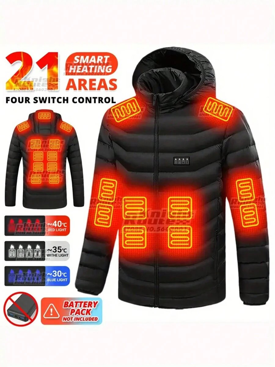 Chaqueta con calefacción para hombres (paquete de baterías no incluido), chaqueta casual con cremallera adecuada para actividades al aire libre de otoño/invierno como camping, caza, senderismo, chaqueta gruesa con cuello alto de forro polar con calefacción para hombres, negra, deportiva - Negro - Ver 1