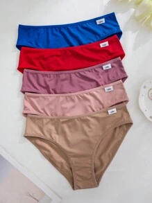 5pcs Women Plain Color "Love" Comfortable Breathable Panties