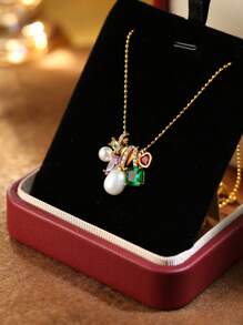 Leocuci 女士吊坠项链 金色仿珍珠项链 心形吊坠项链 珠宝礼物 情人节 - 金色 - 查看 1