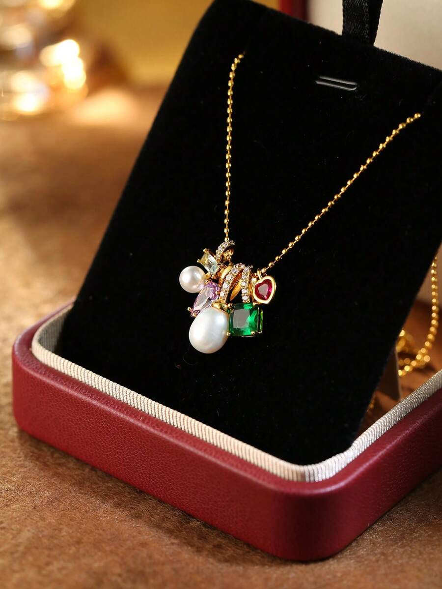 Leocuci 女士吊坠项链 金色仿珍珠项链 心形吊坠项链 珠宝礼物 情人节 - 金色 - 查看 1