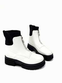 REVREAL Fashion Ankle Boots With Ribbed Knit Collar - White - View 3