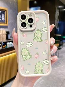 1 件超可爱绿色恐龙图案米色沙纹加厚防震手机壳，适用于 Apple///Redmi/Infinix/Vivo 防水防摔防刮 - 米色 - 查看 2