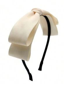 1 件女式粉色双蝴蝶结头带，简约可爱少女风格，适合日常、工作、节日派对装 - 米色 - 查看 3