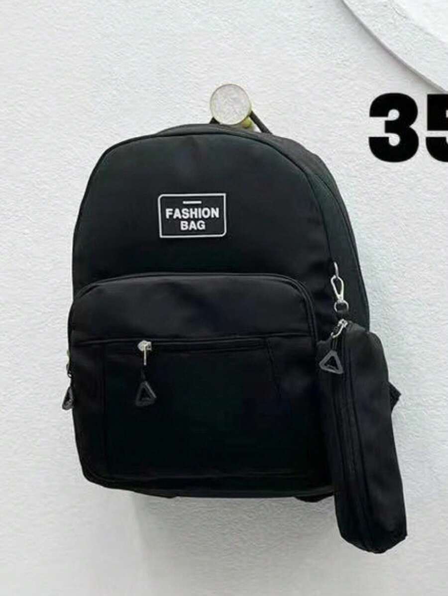 Women's Waterproof Nylon School Backpack With Pencil Case L8046 - 黑色 - 查看 1