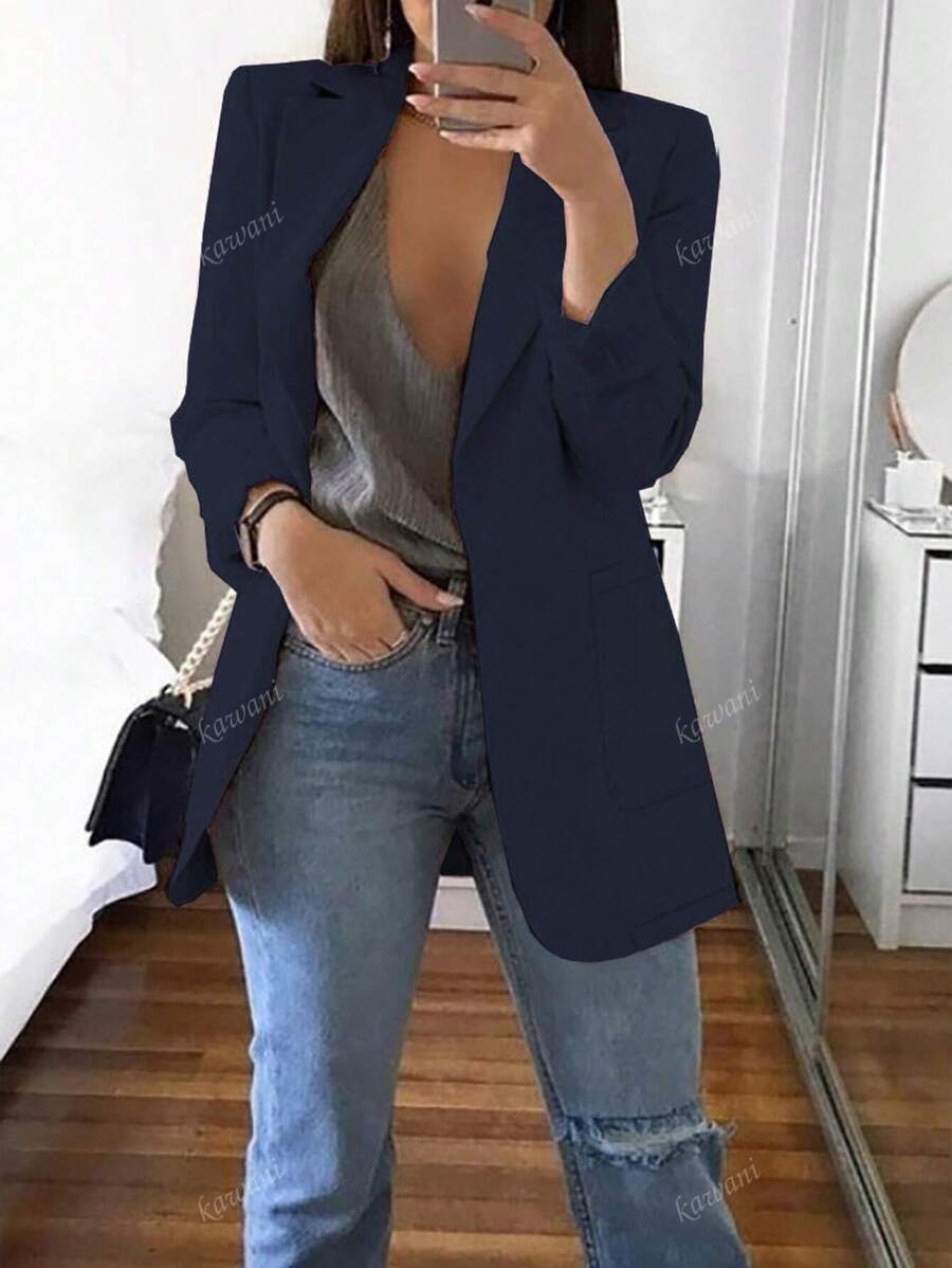 Nueva chaqueta de mujer de estilo europeo, de corte slim, de solapa, de apertura frontal, de estilo casual, para primavera/otoño