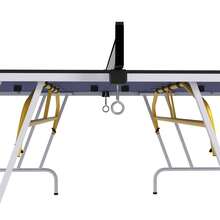 SPORTNOW 9FT Foldable Table Tennis Table, Fold Into Quarters, Indoor Portable Full Size Ping Pong Table With Cover, Net, Paddles, Balls, Blue - Blue - View 9