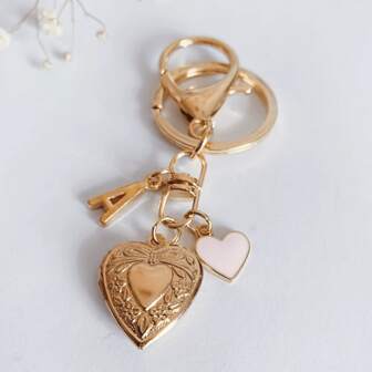 Llavero con colgante de corazón personalizado | Accesorio de bolso | Regalo personalizado | Medallón con foto | Llavero personalizado | Accesorios para llaves Día de San Valentín Accesorios de coche de San Valentín Carta escolar Gótico lindo Y2k