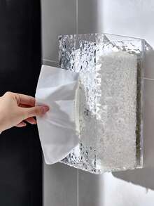 1 peça de capa transparente para caixa de lenços de papel, sem necessidade de perfuração, suporte para lenços faciais texturizados ondulados para parede, estojo de armazenamento doméstico para banheiro, sala de estar, mesa, escritório, papel-toalha de cozinha, decoração de banheiro, organizador de banheiro, decoração de outono, volta às aulas