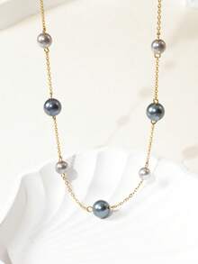 1 件经典优雅串珠锁骨链，简约人造珍珠不锈钢项链，适合女性日常佩戴，也可作为节日礼物送给朋友 - 仿珍珠串珠項鍊 - 查看 2