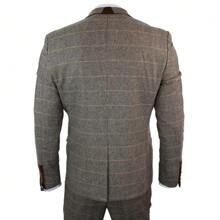 Mens 3 Piece Tan Herringbone Tweed Check Suit
