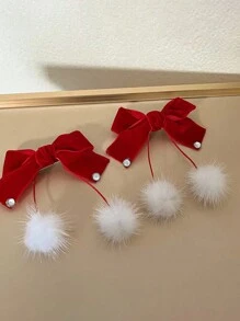 4 件装蝴蝶结发夹小香可爱毛绒发夹双马尾夹头饰，红丝绒蝴蝶结发夹，生日礼物，可爱爱心发夹 - 彩色 - 查看 10