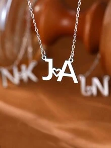 1 Chiếc Vòng Cổ Tên Cá Nhân Thời Trang Lovers, Thẻ Treo Hình Học Bằng Thép Không Gỉ Lovers, Vòng Cổ Tùy Chỉnh Phù Hợp Với Phụ Nữ, Quà Tặng, Trang Phục Hàng Ngày, Người Bạn Tâm Giao - Bạc - Xem 2