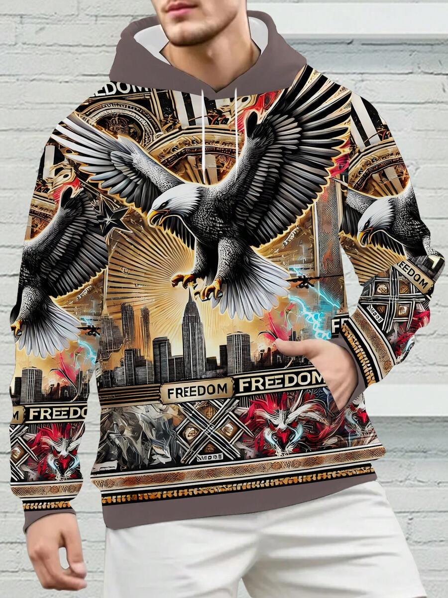 Áo nỉ trùm đầu in họa tiết mới lạ 3D cho nam có dây rút và túi, áo hoodie chui đầu thời trang cho mùa thu/đông - Nhiều màu - Xem 1