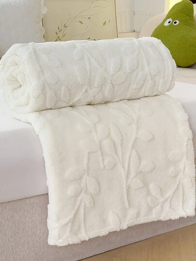 1 pieza Manta de terciopelo jacquard de tafetán súper suave de unicolor, manta de felpa de unicolor con patrón relieve moderno, apta para la sala de estar, el sofá, el dormitorio, lavable a máquina