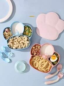 Set De 8 Piezas Juego De Cuchara y Tenedor De Silicona Para Bebé, Adecuado Para Bebés y Niños Pequeños, Hecho De Silicona, Diseño Dividido, Cuchara y Tenedor De Mango De Madera, Plato De Silicona Para Niños Apto Para Microondas y Lavavajillas, Regalo Para Niños - Rosa - Ver 3