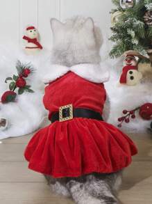 1件经典圣诞老人宠物服装，适合猫狗穿着