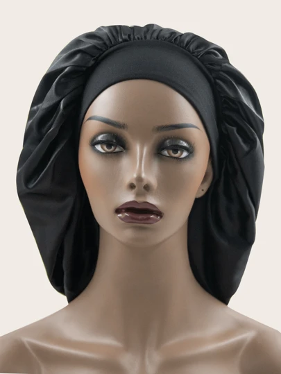 Awegeo Large Women's Satin Sleep Bonnet - 1-Pack Solid Color Elastic Wide Band Hair Protection Cap, Soft Breathable Silky Fabric, Non-Slip Comfort Design For Nighttime & Daily Use Hair Sleep Cap