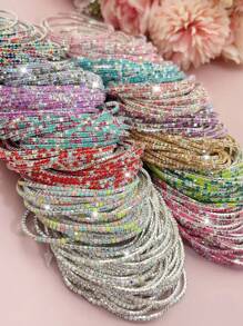 10pcs/Pack Ultra- Multi-Color Bead Tennis Bracelets With Crystal Decor For Women, Include Pink, Blue, Green, Gray, White, Purple - Bracelet Set - View 3