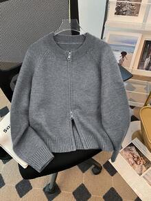 National Style Warm Outerwear Two-Way Zipper Women's Sweater Cardigan Knit Coat, Autumn/Winter,Back To School