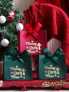 10 个优雅圣诞礼品盒，配金色和红色蝴蝶结迷你节日礼品袋，用于糖果、巧克力和小礼物 | 完美的圣诞派对礼物、圣诞袜填充物和季节性装饰 - 圣诞快乐设计 - 多色 - 查看 1