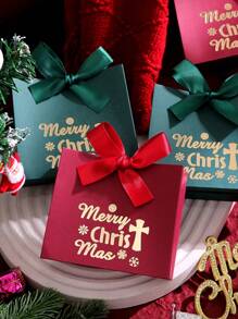 10 个优雅圣诞礼品盒，配金色和红色蝴蝶结迷你节日礼品袋，用于糖果、巧克力和小礼物 | 完美的圣诞派对礼物、圣诞袜填充物和季节性装饰 - 圣诞快乐设计 - 多色 - 查看 3