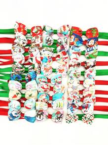 10pcs Random Color Christmas Pet Bow Tie Collar, Kitten/Puppy Necktie Accessories - Multicolor - View 1