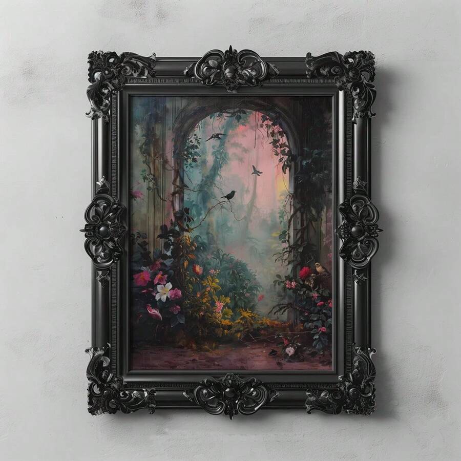 1pc Unframed Gothic Style Black Swan Art Retro Poster Dark Academia Moody Vintage Painting Canvas Print Wall Picture Ideal Gift For Dorm,Apartment,Living Room,Bedroom,Home Decoration