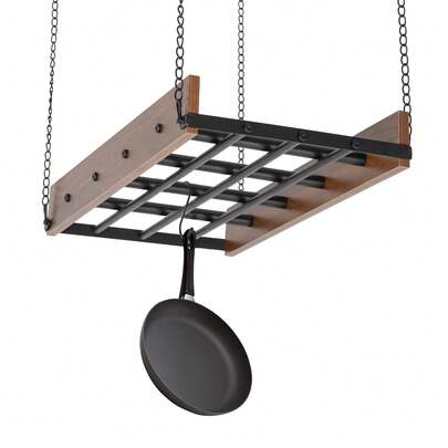 Kitchen Hanging Pot Pan Holder Ceiling Mounted Pot Rack Cookware Organizer Storage Shelf With Hooks
